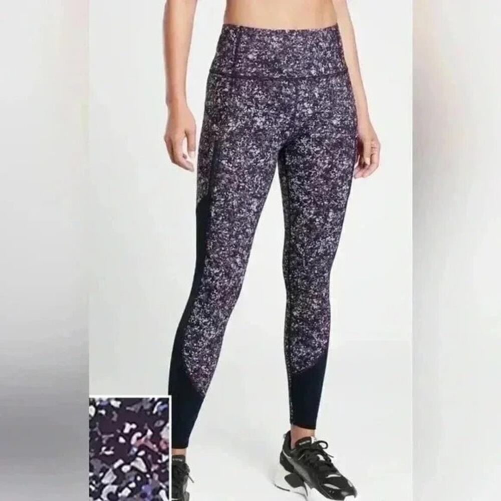 Athleta Rainier Printed Mesh Tight Size M Sandstone Navy XS Athletic Pockets